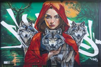 Muraltalaz: 'Familia de lobos', obra del artista Asem Navarro. Muraltalaz: 'Familia de lobos', obra del artista Asem Navarro.